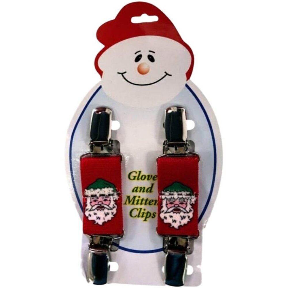 Children's Clip-on Glove and Mitten Keepers (One Set of Clips)  Red Santa
